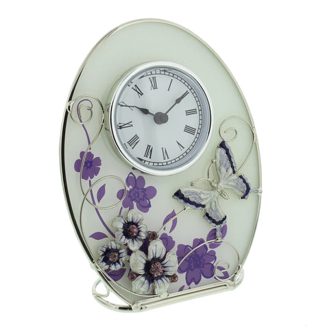 Sophia Glass & Wire Clock with Butterfly, 1 Year Guarantee