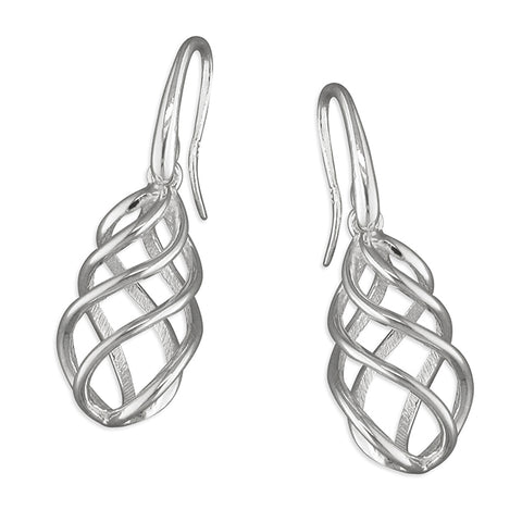 Silver twisted cage drop earrings complete with presentation box