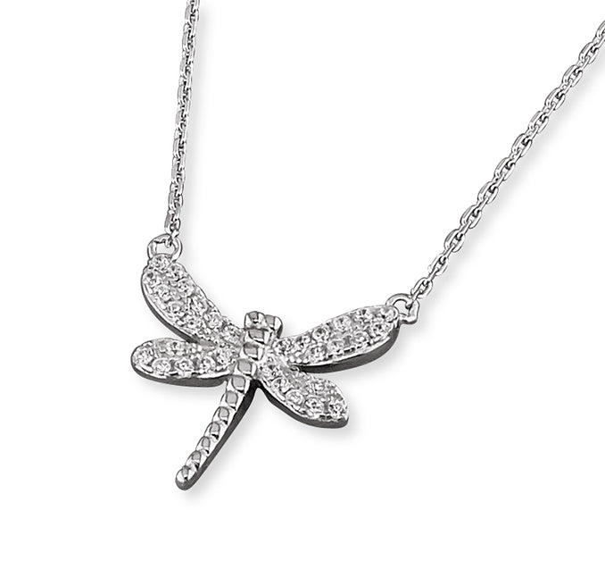 Silver Cubic Zirconia Dragonfly pendant and chain complete with presentation box