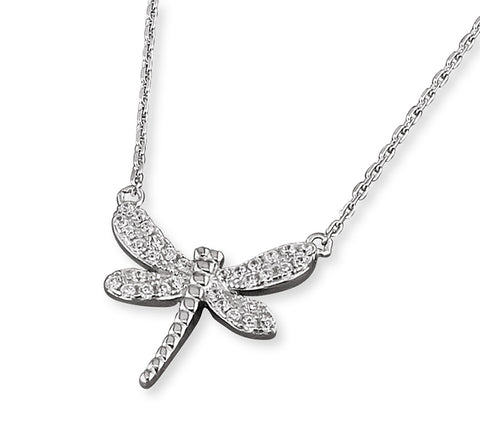 Silver Cubic Zirconia Dragonfly pendant and chain complete with presentation box