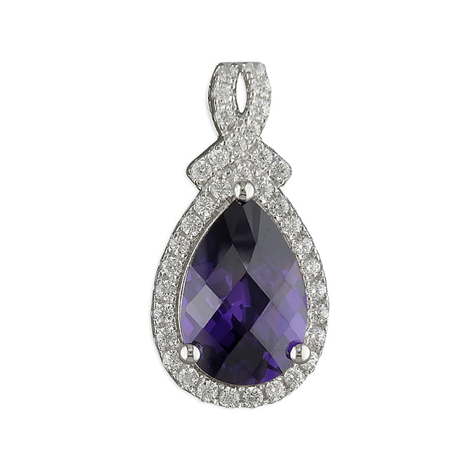 Silver Purple Cubic Zirconia and Cubic Zirconia pendant and chain complete with presentation box