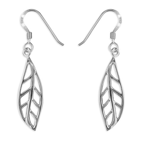 Silver cut out leaf drop earrings complete with presentation box