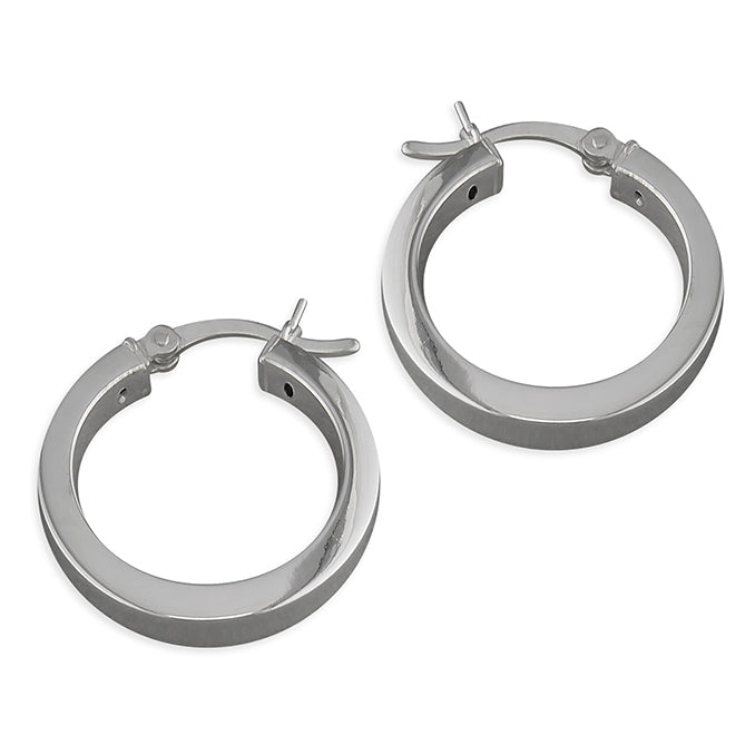 Silver hinged wire plain hoop earrings complete with presentation box