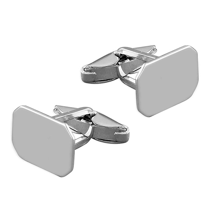 Silver plain oblong polished Cufflinks complete with presentation box