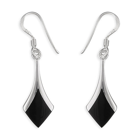 Silver black drop earrings complete with presentation box