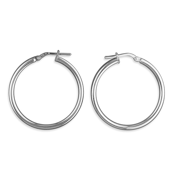 Silver hinged wire plain hoop earrings complete with presentation box