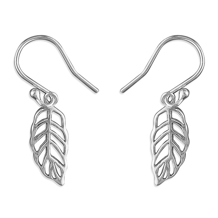 Silver cut out leaf drop earrings complete with presentation box