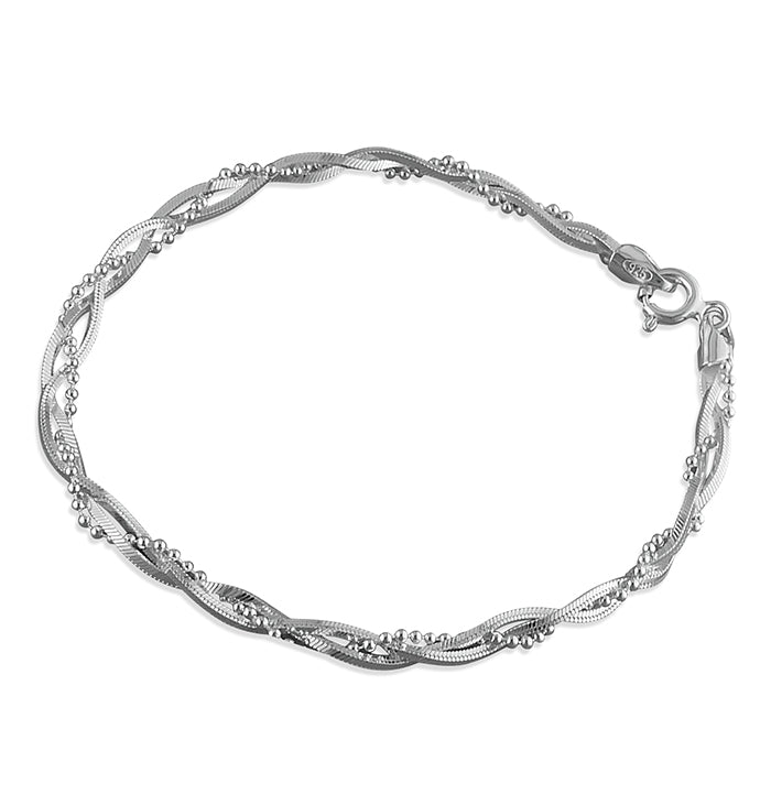 Silver plaited bead and snake chain Bracelet complete with presentation box