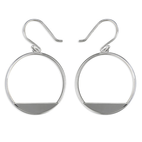 Silver circle cut out drop earrings complete with presentation box