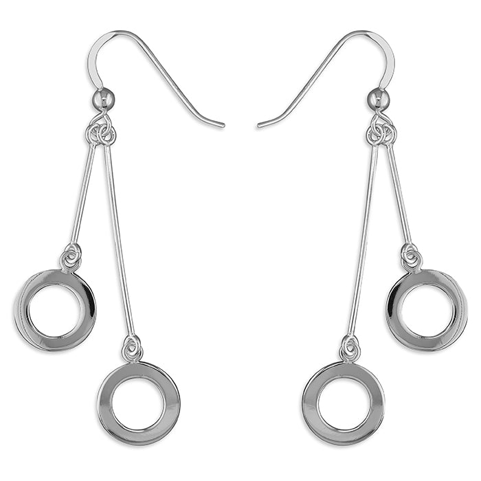 Silver circle drop earrings complete with presentation box