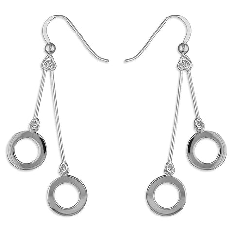 Silver circle drop earrings complete with presentation box