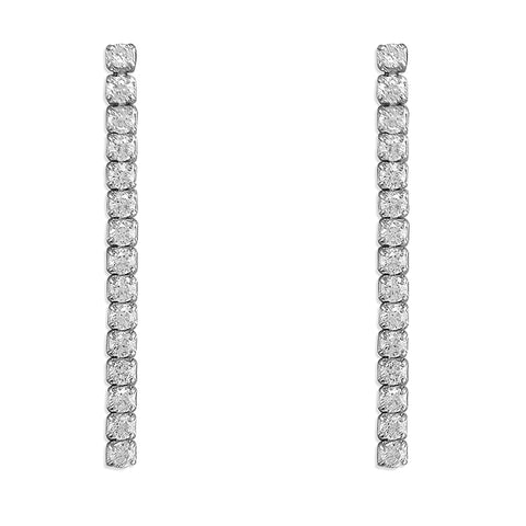 Silver Cubic Zirconia long row drop earrings complete with presentation box