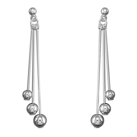 Silver triple bar and bead drop earrings complete with presentation box
