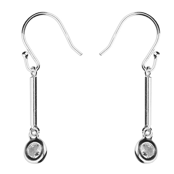 Silver Cubic Zirconia bar drop earrings complete with presentation box