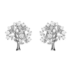 Silver Cubic Zirconia Tree of Life stud earrings complete with presentation box