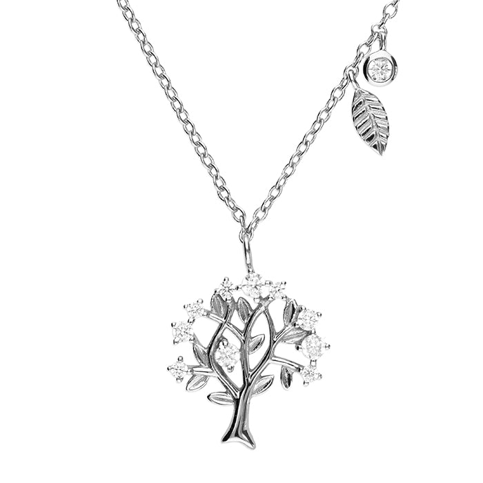 Silver Cubic Zirconia set Tree Of Life Pendant and Chain complete with presentation box