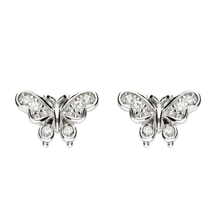 Silver Cubic Zirconia Butterfly stud earrings complete with presentation box