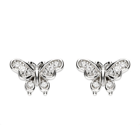 Silver Cubic Zirconia Butterfly stud earrings complete with presentation box