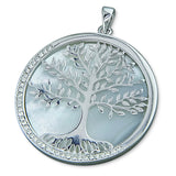 Silver Mother of Pearl and Cubic Zirconia set Tree Of Life Pendant and Chain complete with presentation box