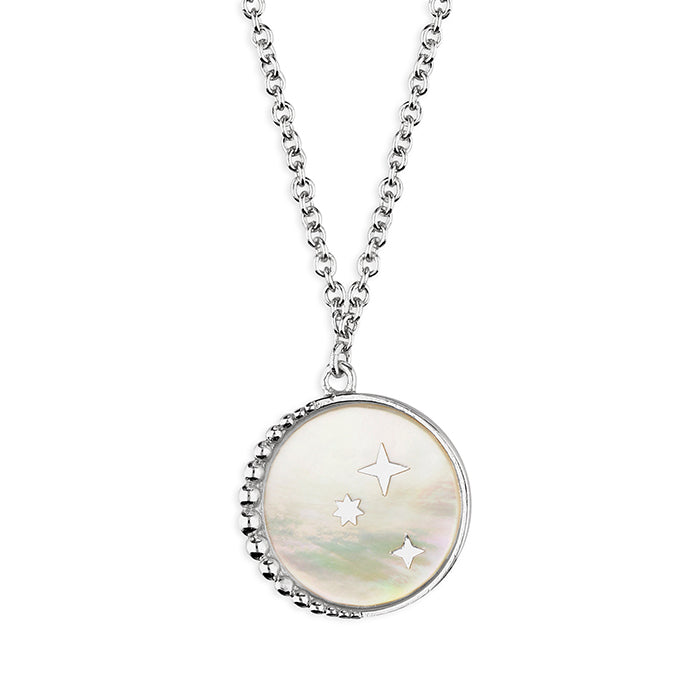 Silver Mother of Pearl and Star pendant and chain complete with presentation box
