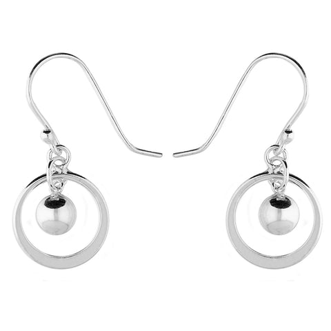 Silver bead and circle drop earrings complete with presentation box