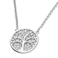Silver Cubic Zirconia set Tree Of Life Pendant and Chain complete with presentation box