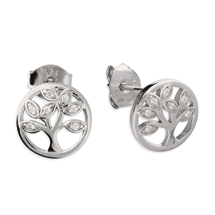 Silver Cubic Zirconia Tree of Life stud earrings complete with presentation box