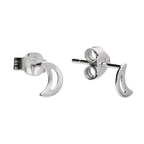 Silver Crescent Moon stud earrings complete with presentation box
