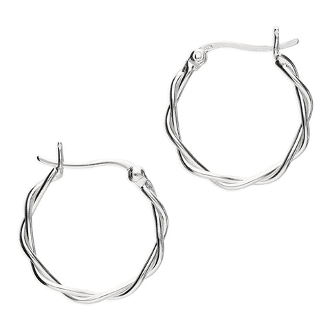 Silver hinged wire twisted hoop earrings complete with presentation box