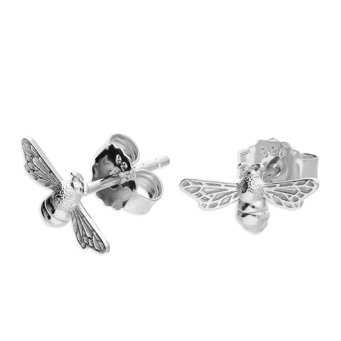 Silver Bee stud earrings complete with presentation box