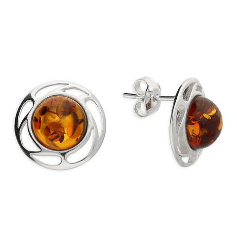 Silver Amber stud earrings complete with presentation box