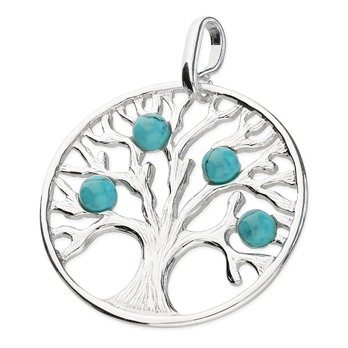 Silver Turquoise set Tree Of Life Pendant and Chain complete with presentation box