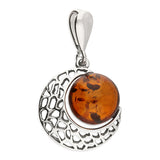 Silver Cognac Amber pendant and chain complete with presentation box