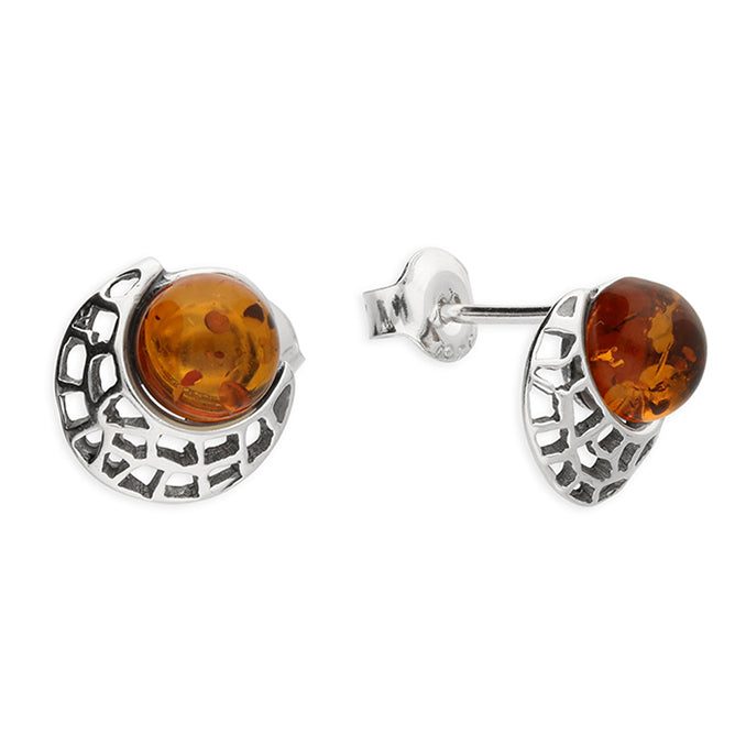 Silver fancy Amber stud earrings complete with presentation box