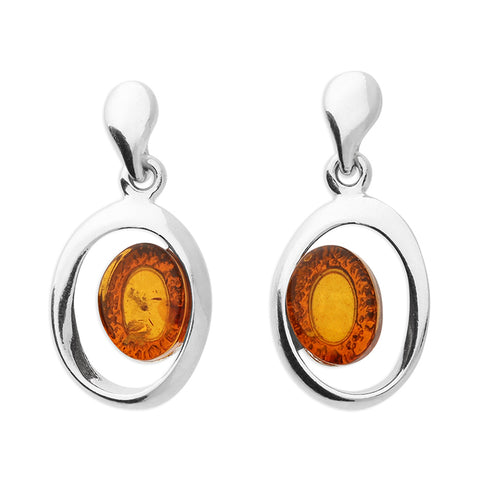 Silver oval Amber drop earrings complete with presentation box