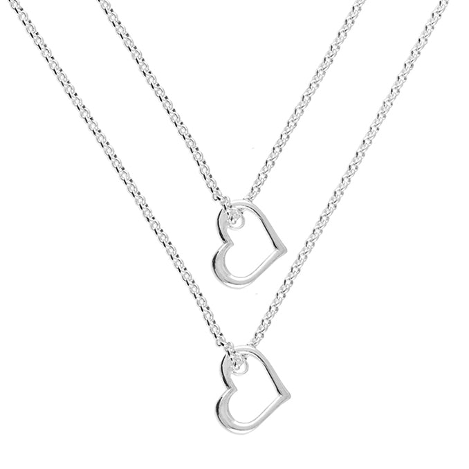 Silver double strand heart pendant and chain complete with presentation box