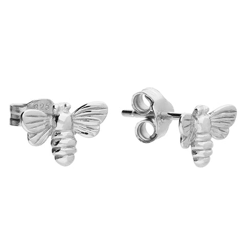 Silver bee stud earrings complete with presentation box