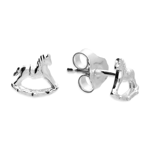 Silver rocking horse stud earrings complete with presentation box