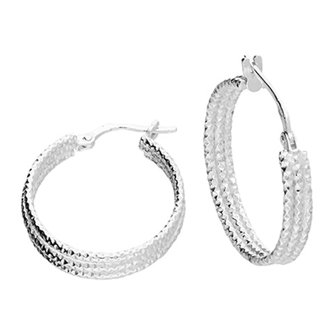 Silver hinged wire 3 strand hoop earrings complete with presentation box