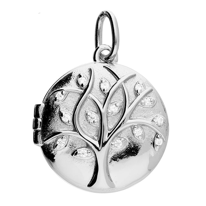 Silver Cubic Zirconia set Tree Of Life Locket and Chain complete with presentation box