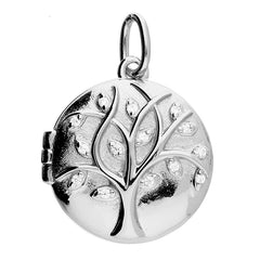 Silver Cubic Zirconia set Tree Of Life Locket and Chain complete with presentation box