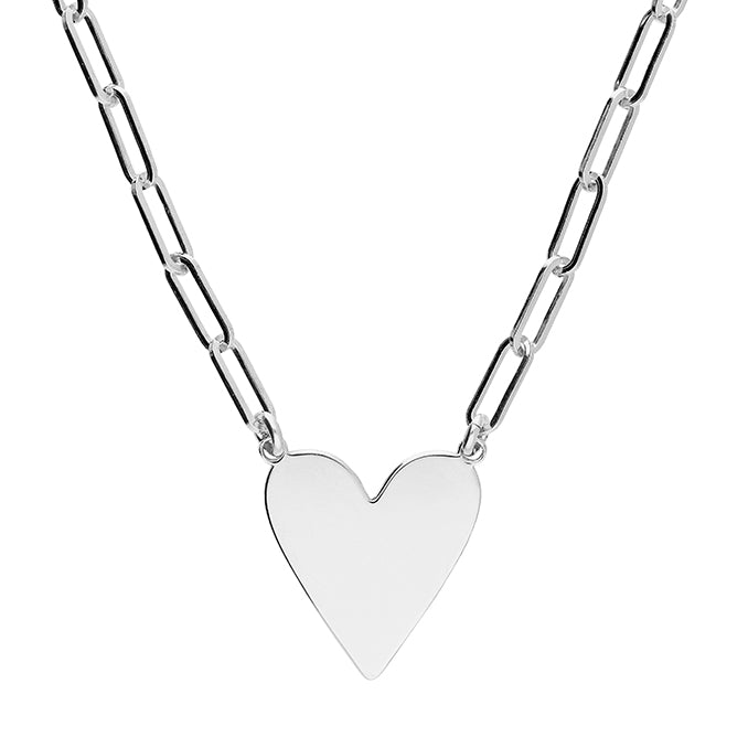 Silver flat heart pendant and chain complete with presentation box