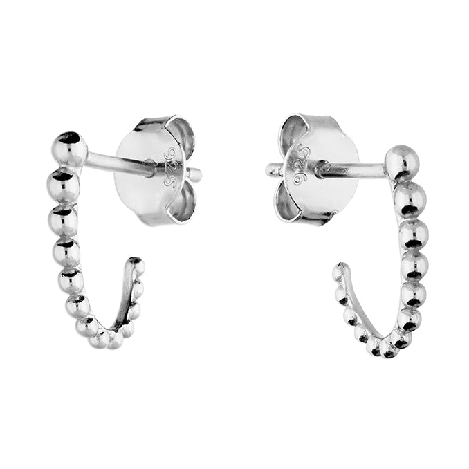 Silver post and scroll back hoop earrings complete with presentation box