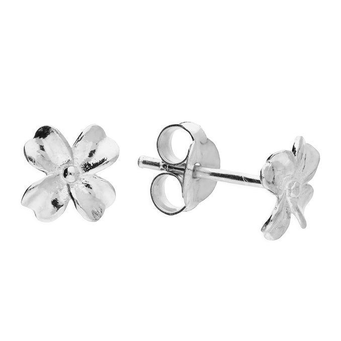Silver clover stud earrings complete with presentation box