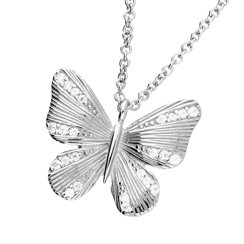 Silver Cubic Zirconia Butterfly pendant and chain complete with presentation box
