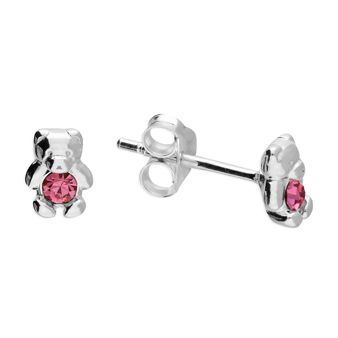 Silver Crystal set teddy stud earrings complete with presentation box