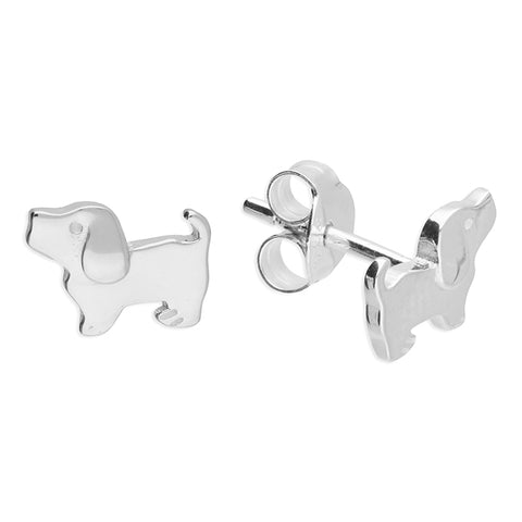 Silver Dog stud earrings complete with presentation box