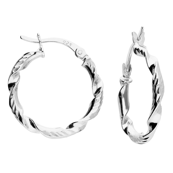 Silver hinged wire hoop earrings complete with presentation box