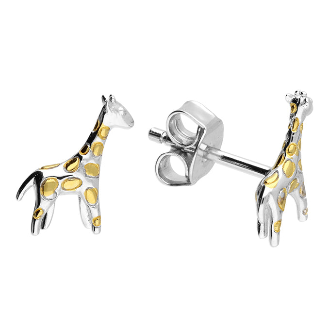 Silver Giraffe stud earrings complete with presentation box