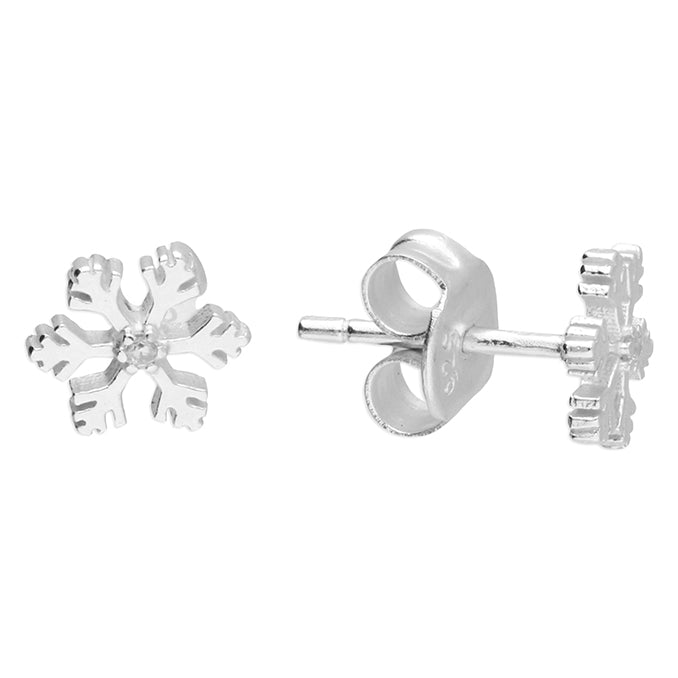 Silver Cubic Zirconia snowflake stud earrings complete with presentation box